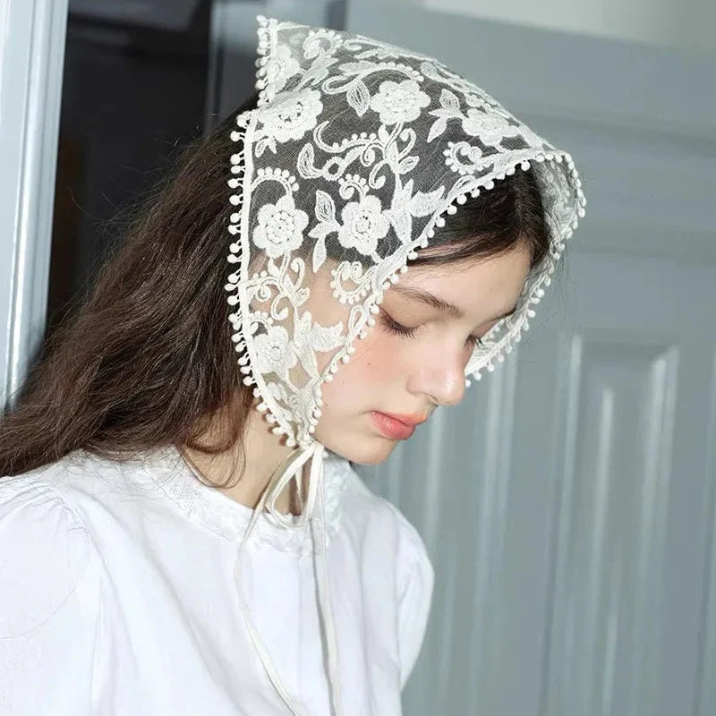 Solencia White Floral Lace Hair Scarf