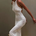 Soraya Sheer Lace Halter Maxi Dress