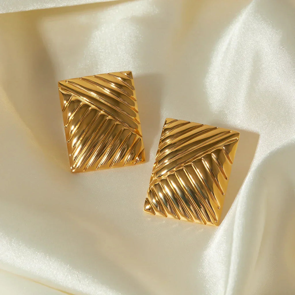 Square Lined Gold Earings