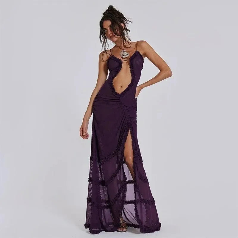 Stolen Kiss Ruched Purple Maxi Dress