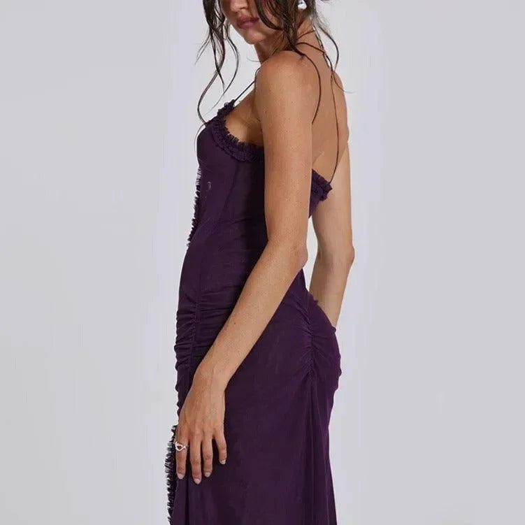 Stolen Kiss Ruched Purple Maxi Dress