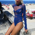 Supernova Rhinestone Embellished Blue Bodysuit