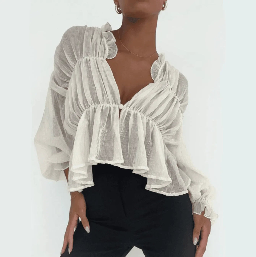 Sweet Fantasy Long Sleeve Semi-Sheer Ivory Top