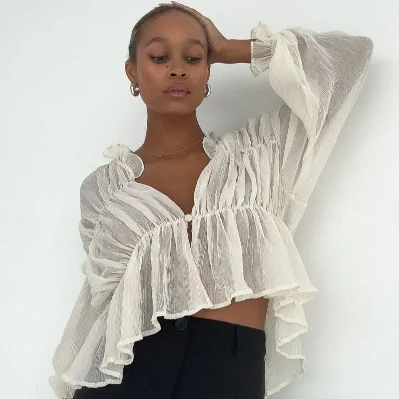 Sweet Fantasy Long Sleeve Semi-Sheer Ivory Top