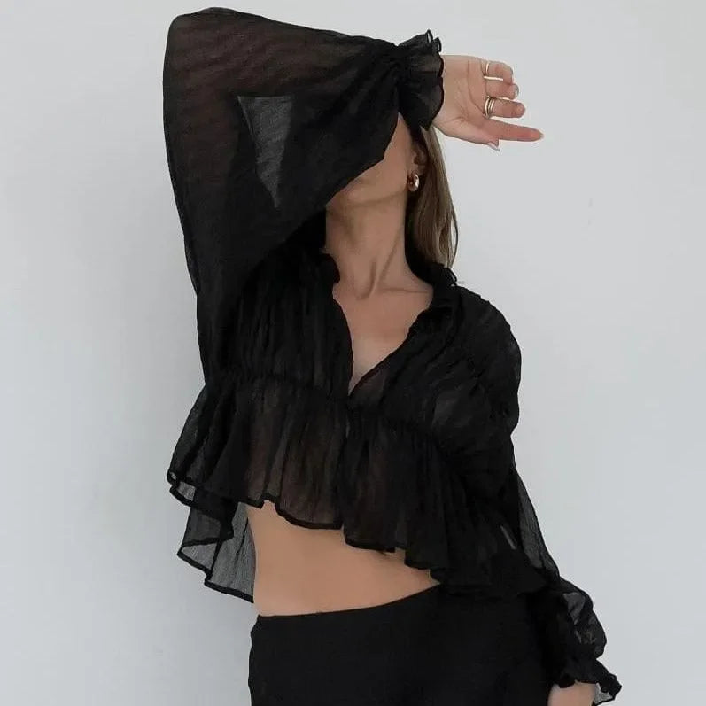 Sweet Fantasy Sheer Black Long Sleeve Top