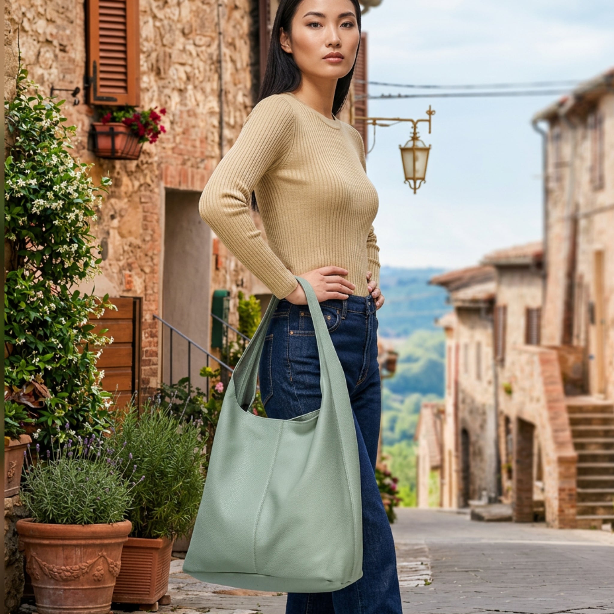 Italian Genuine Calf Leather Hobo Bag 011943