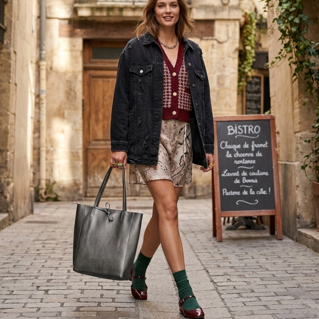 Italian Genuine Calf Leather Tote Bag 201718