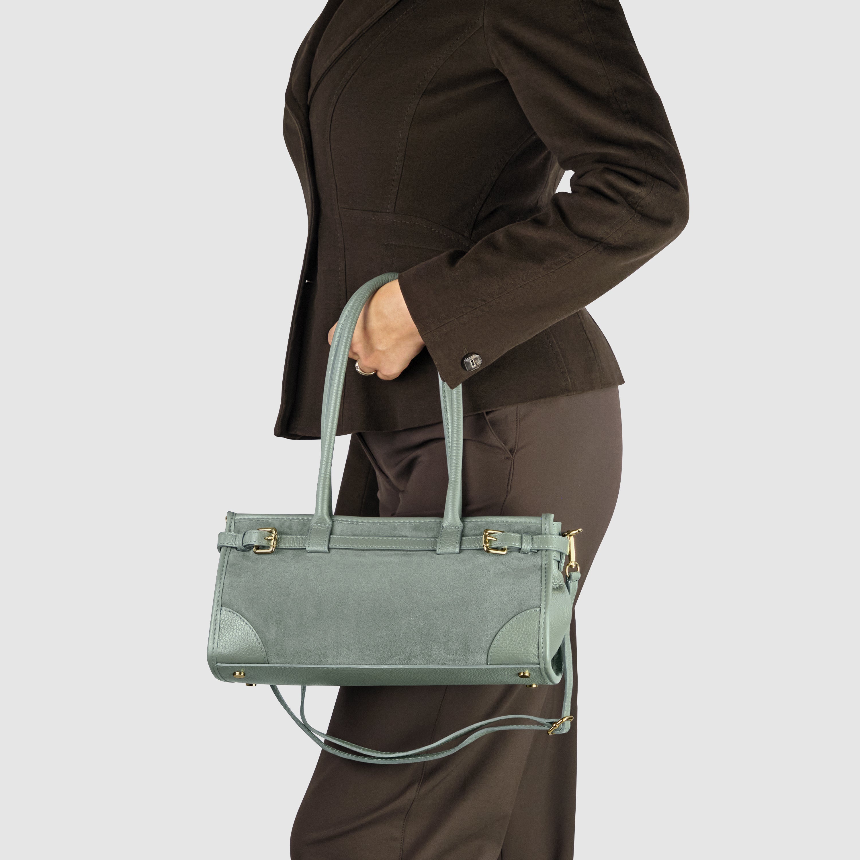 Italian Genuine Suede & Calf Leather Shoulder Bag 282615
