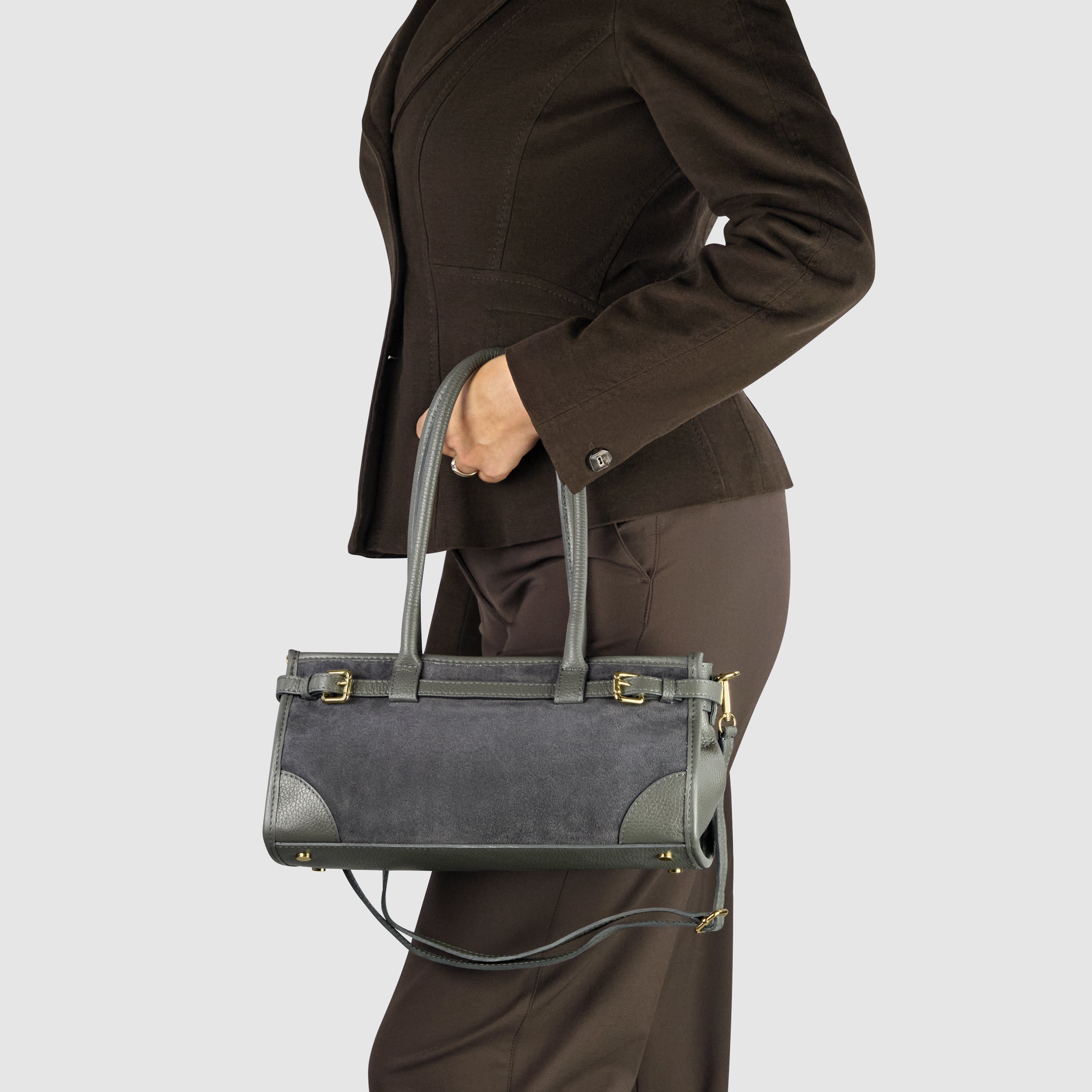 Italian Genuine Suede & Calf Leather Shoulder Bag 282615