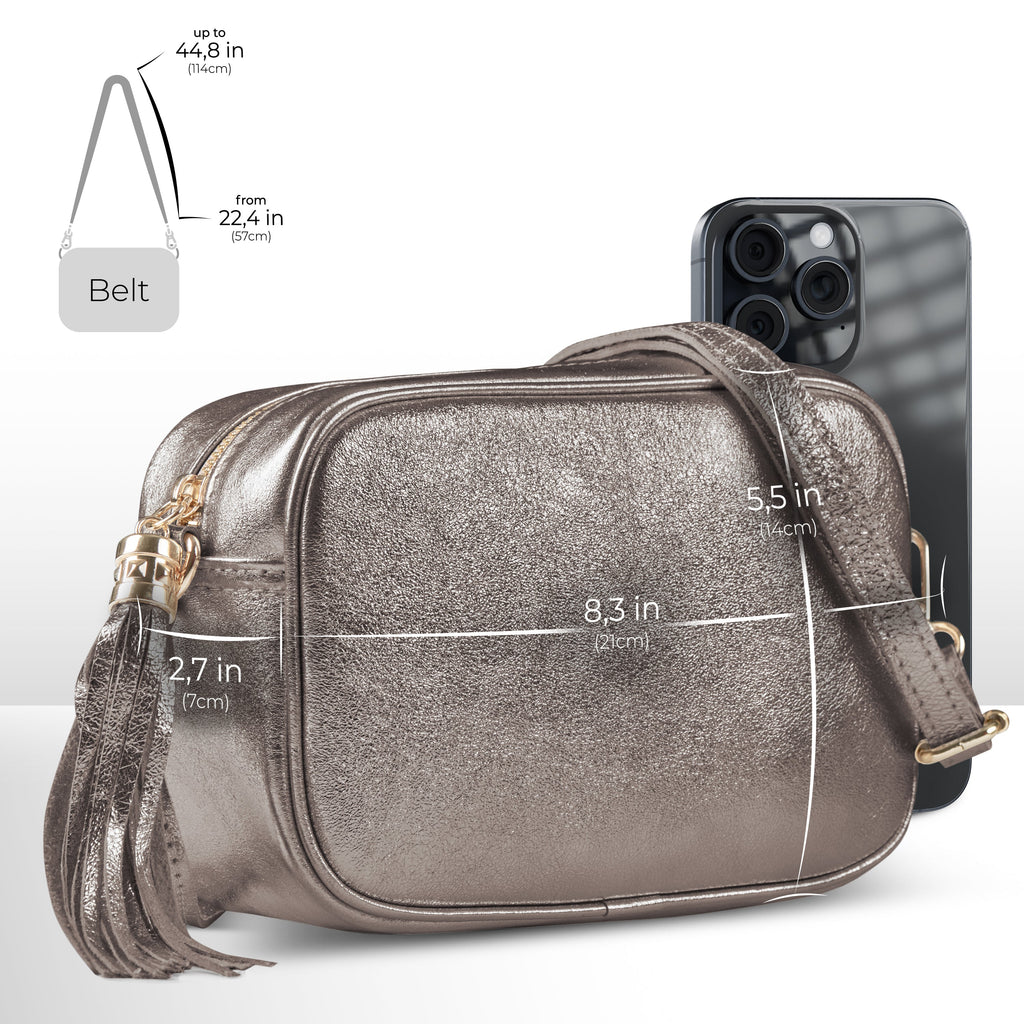 Italian Genuine Metallic Suede Crossbody Bag 231302