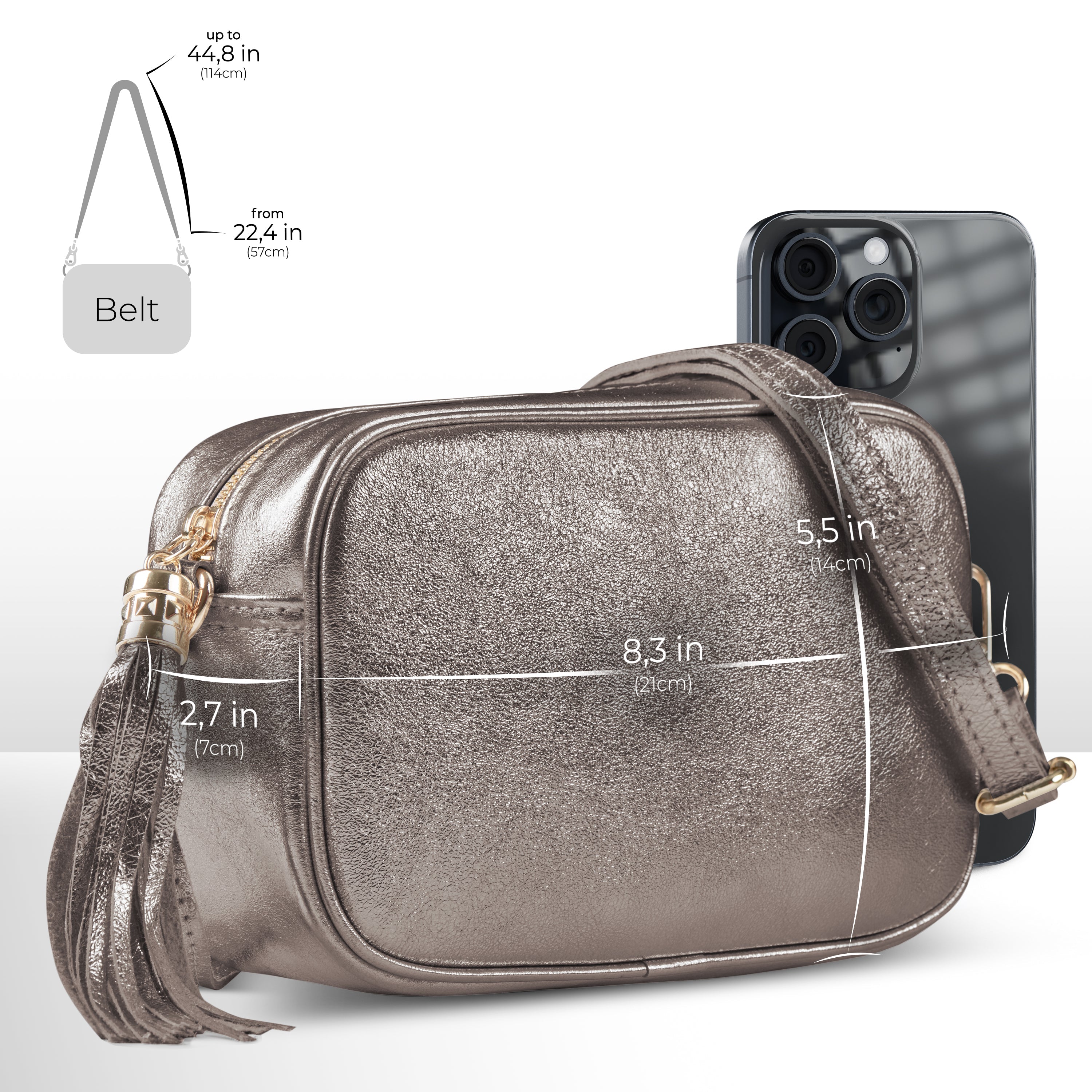 Italian Genuine Metallic Suede Crossbody Bag 231302