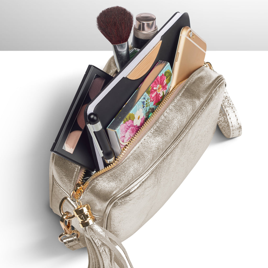 Italian Genuine Metallic Suede Crossbody Bag 231302