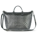 Italian Genuine Grid Metallic Suede Top-Handle Bag 112334