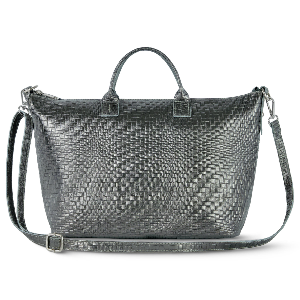 Italian Genuine Grid Metallic Suede Top-Handle Bag 112334