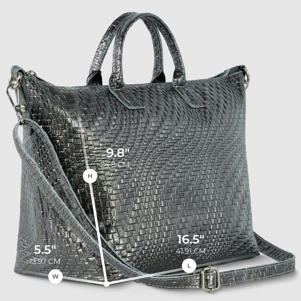 Italian Genuine Grid Metallic Suede Top-Handle Bag 112334