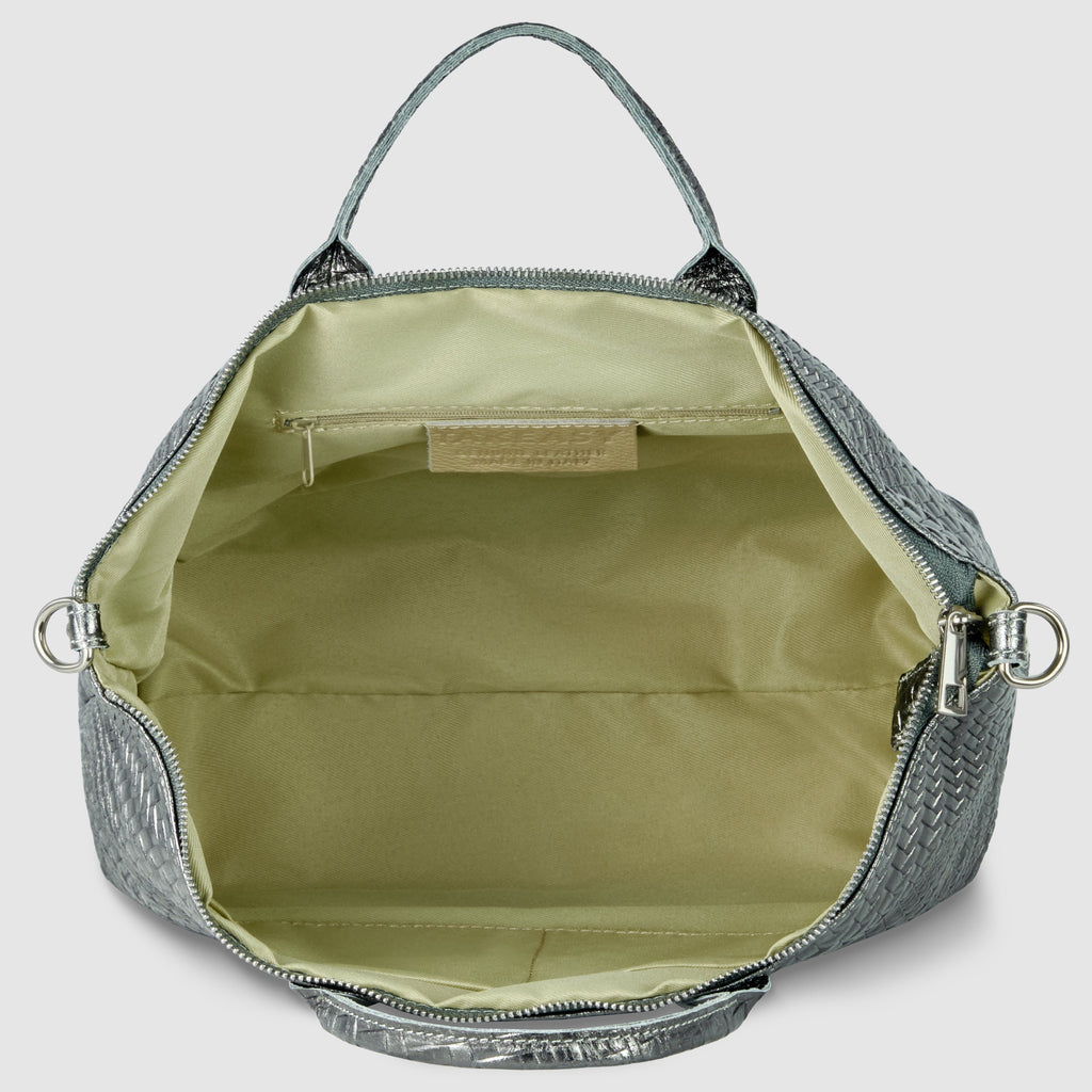 Italian Genuine Grid Metallic Suede Top-Handle Bag 112334