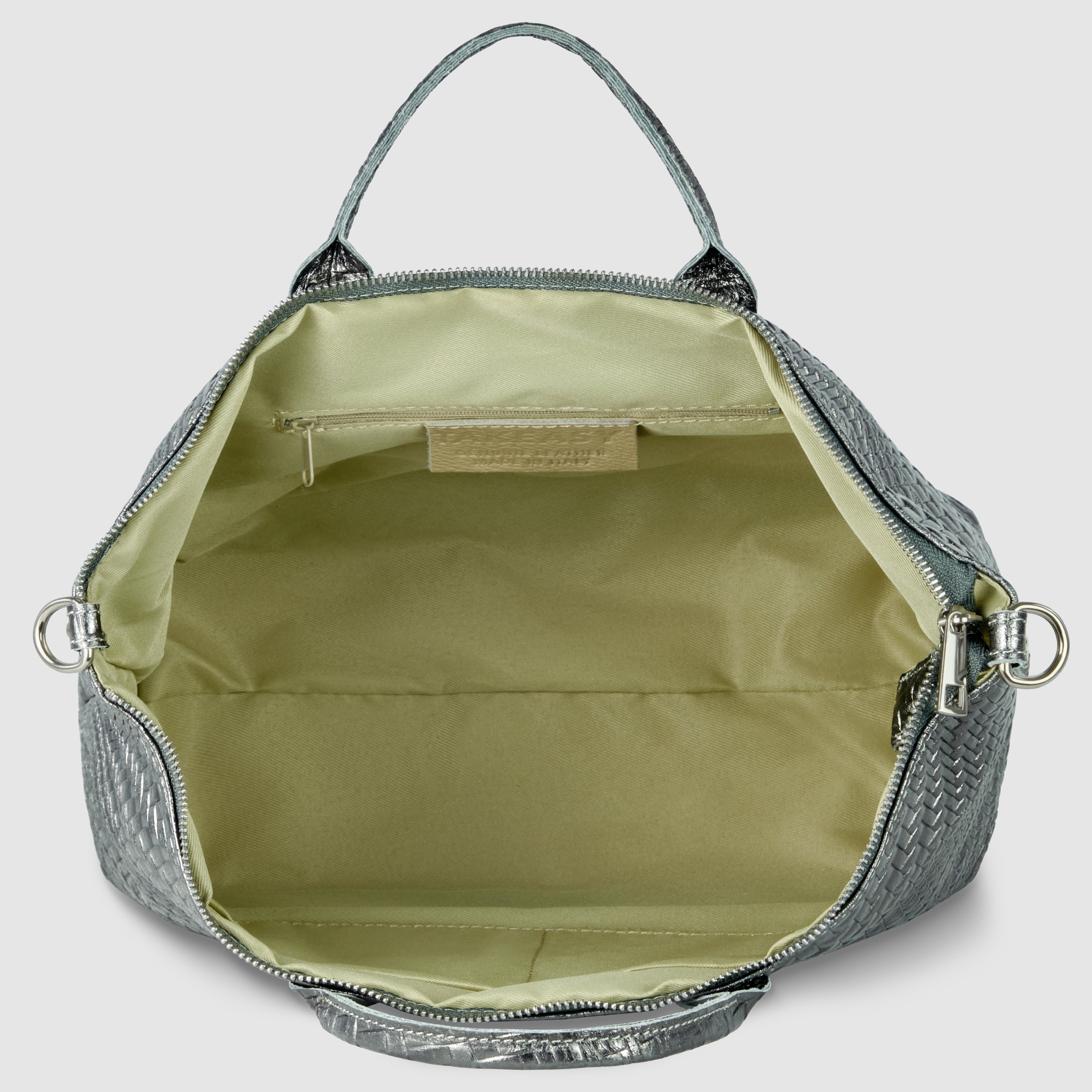 Italian Genuine Grid Metallic Suede Top-Handle Bag 112334