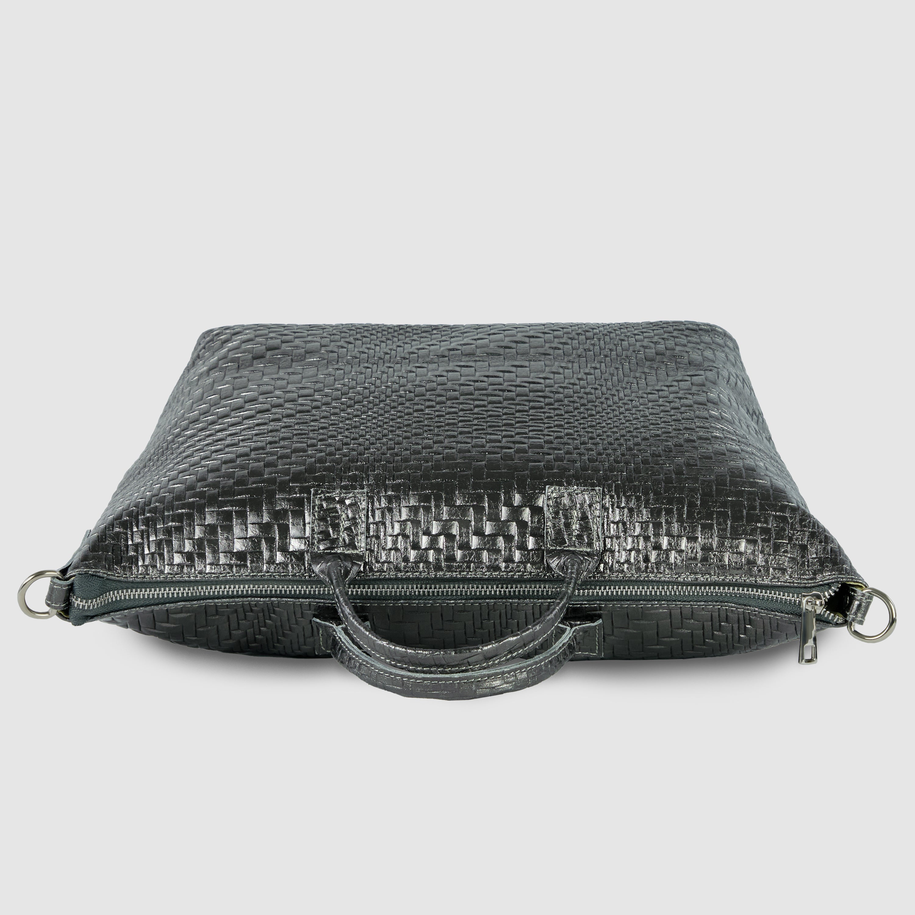 Italian Genuine Grid Metallic Suede Top-Handle Bag 112334