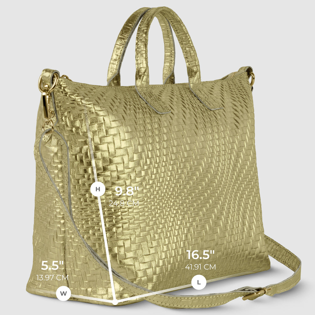 Italian Genuine Grid Metallic Suede Top-Handle Bag 112334
