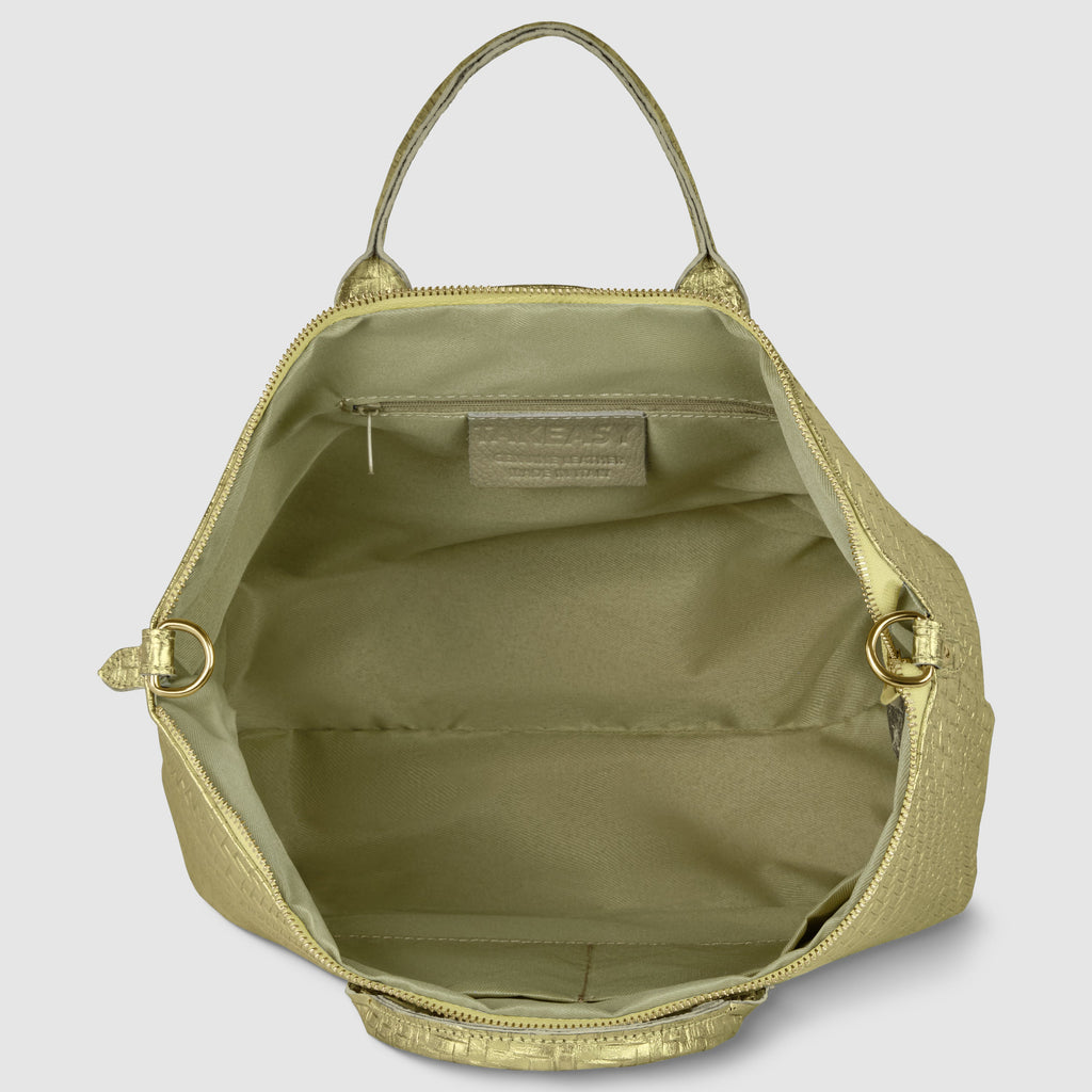 Italian Genuine Grid Metallic Suede Top-Handle Bag 112334