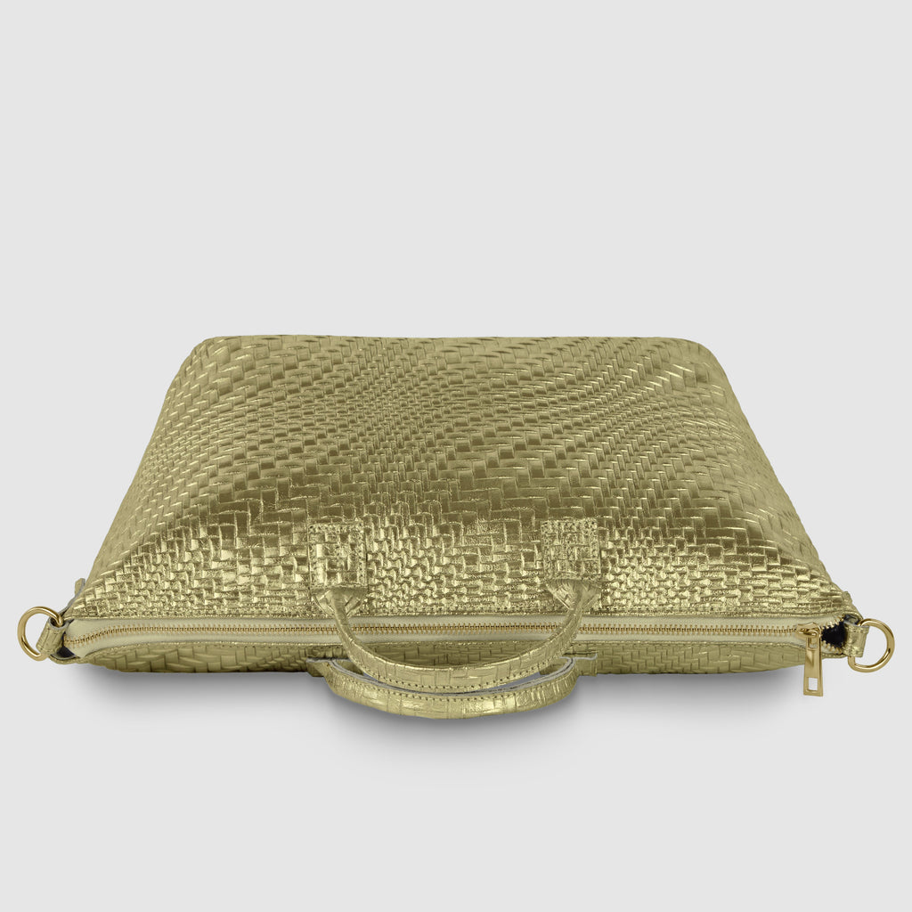 Italian Genuine Grid Metallic Suede Top-Handle Bag 112334