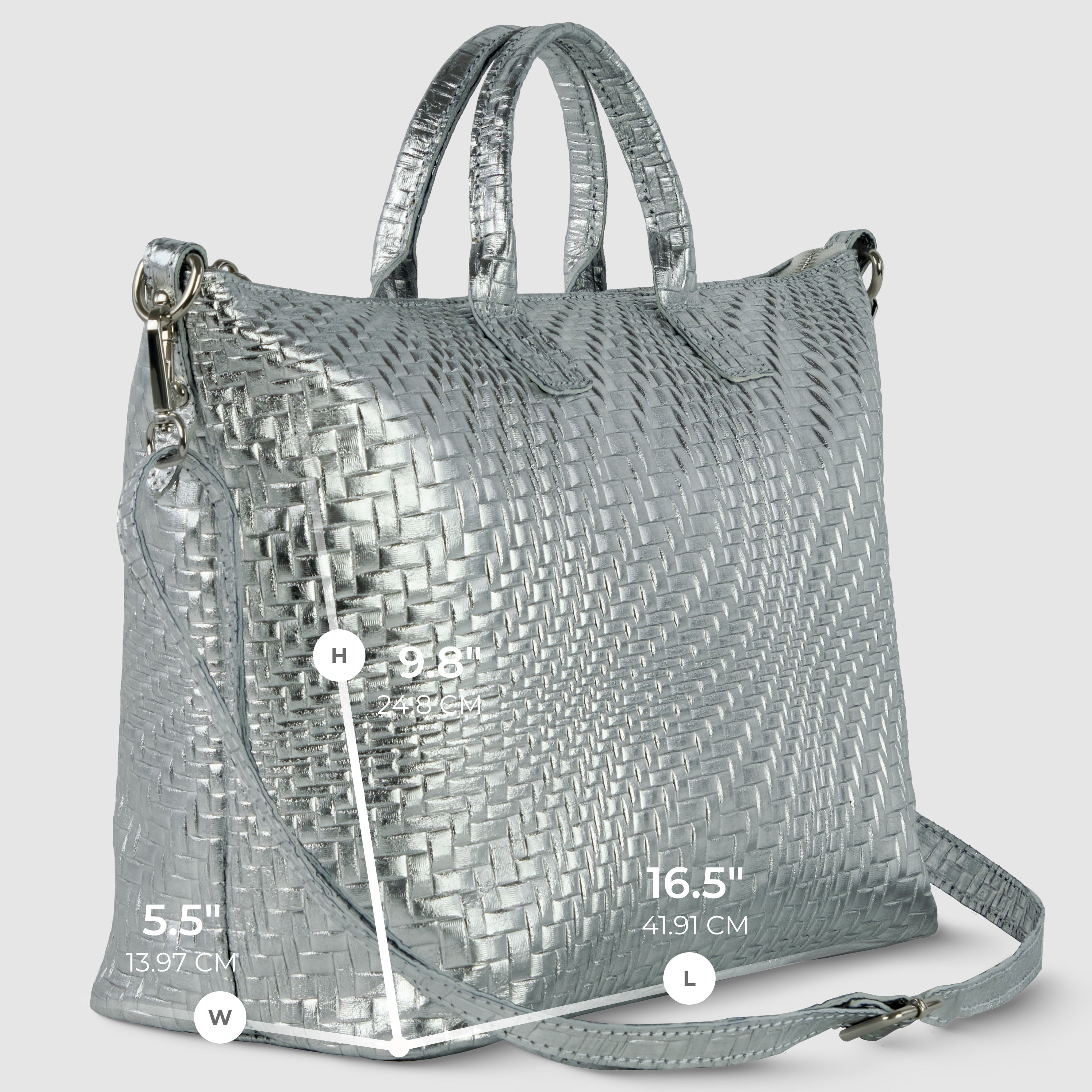 Italian Genuine Grid Metallic Suede Top-Handle Bag 112334