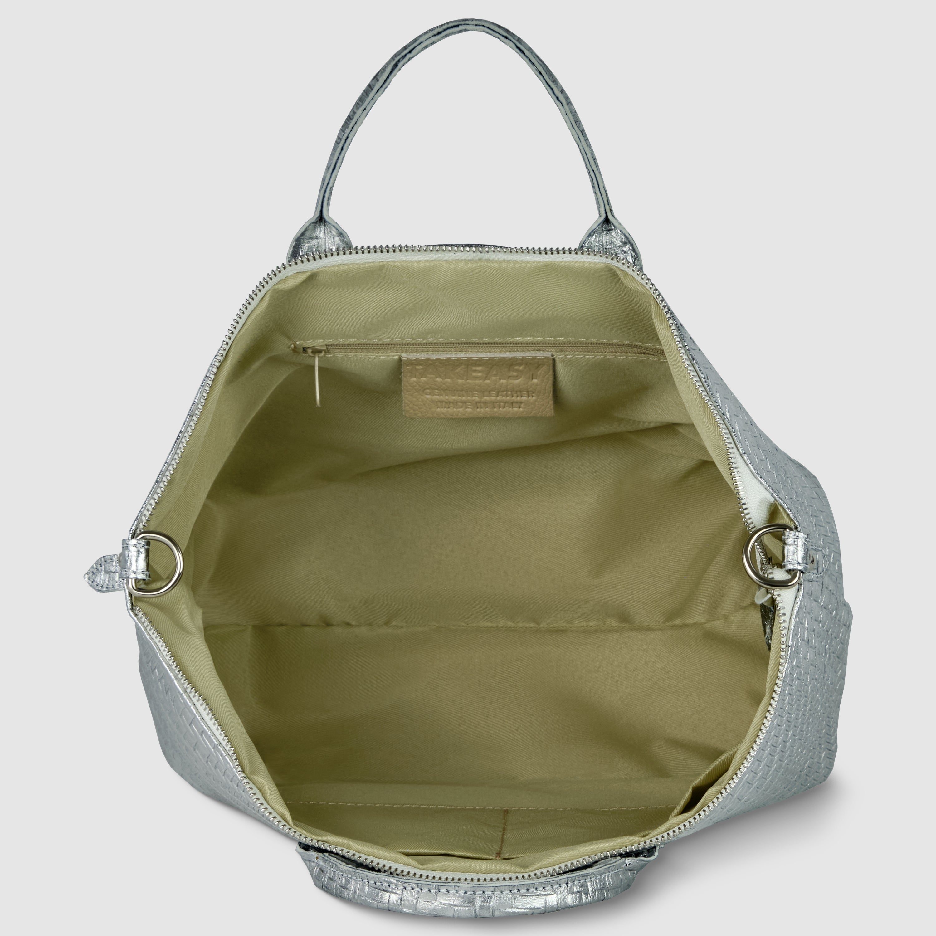 Italian Genuine Grid Metallic Suede Top-Handle Bag 112334