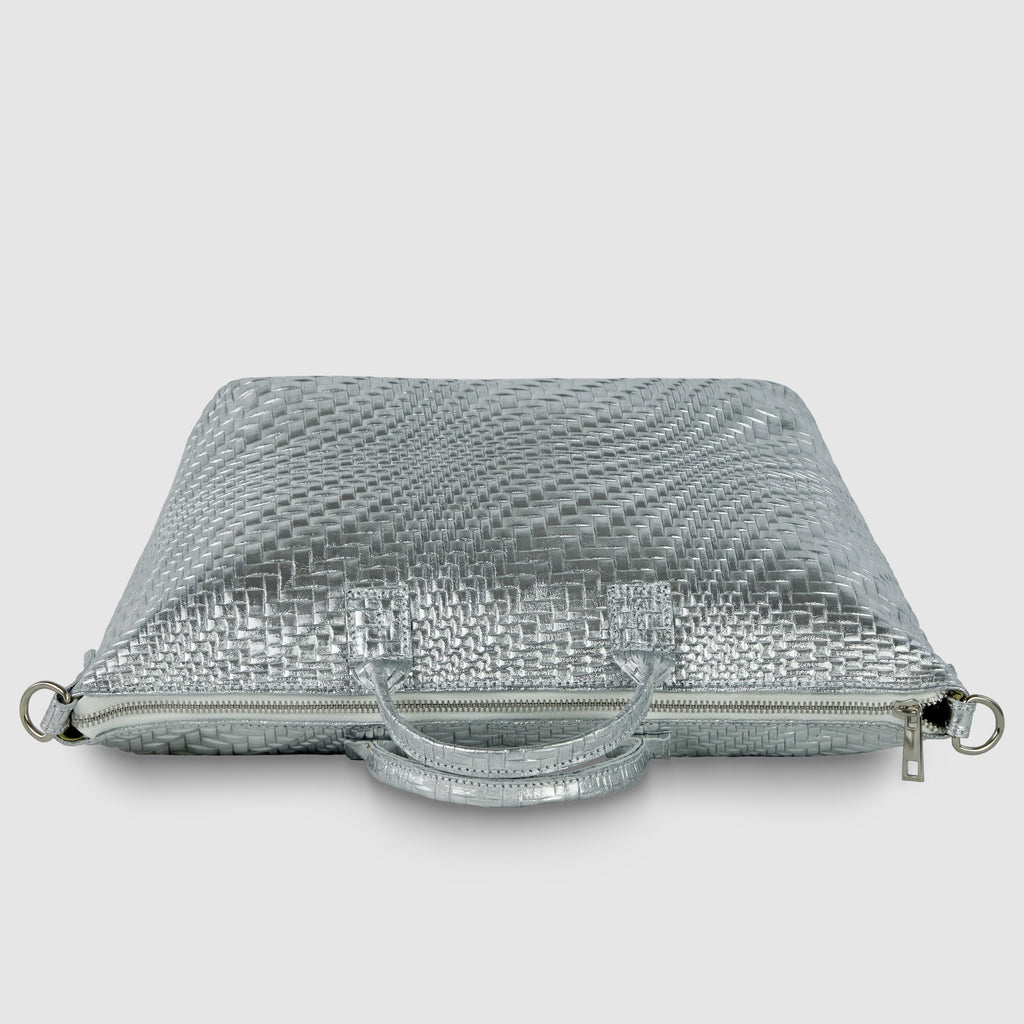Italian Genuine Grid Metallic Suede Top-Handle Bag 112334