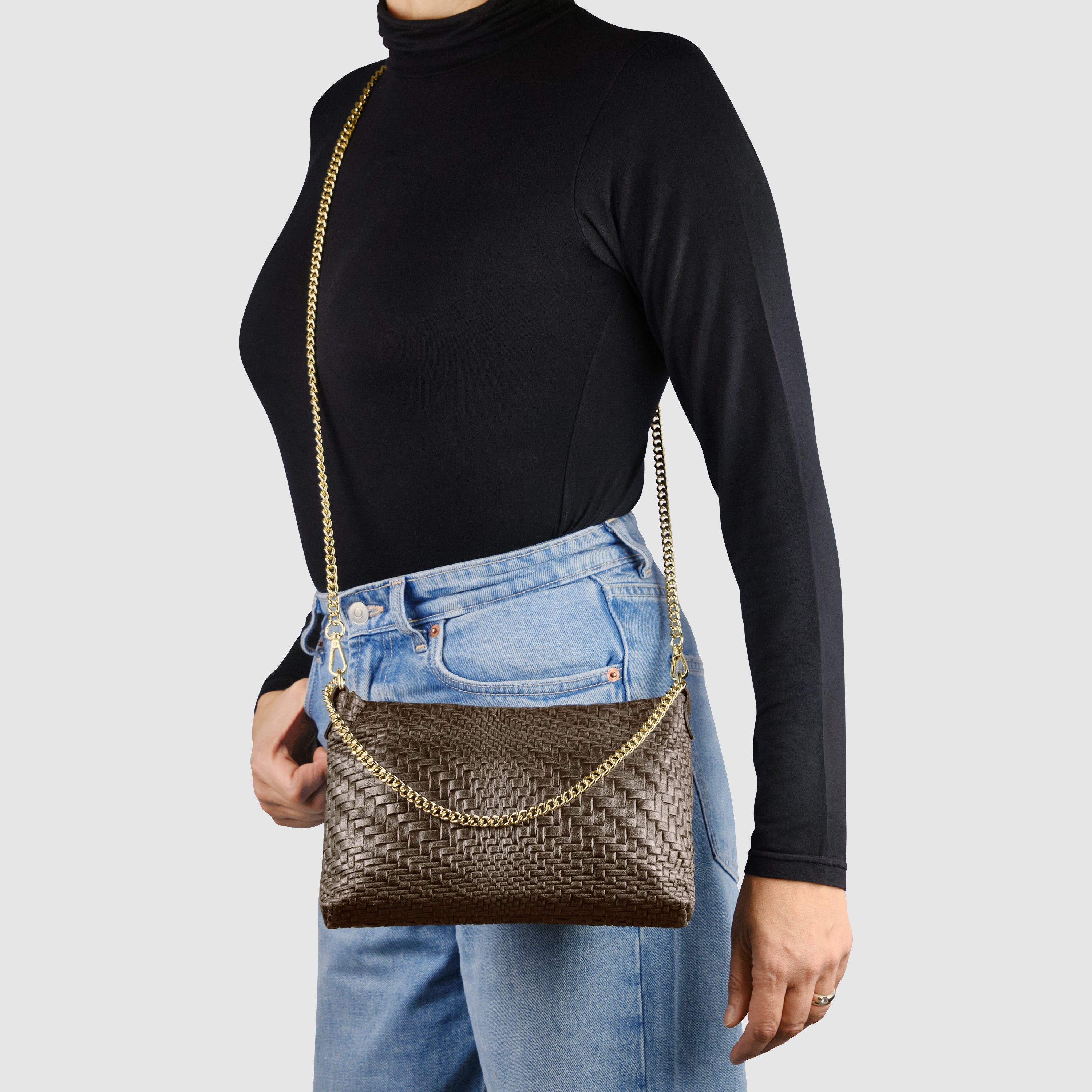 Italian Genuine Grid Suede Crossbody Bag 101315