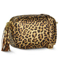 Italian Genuine Leopard-Print Metallic Suede Crossbody Bag 231302