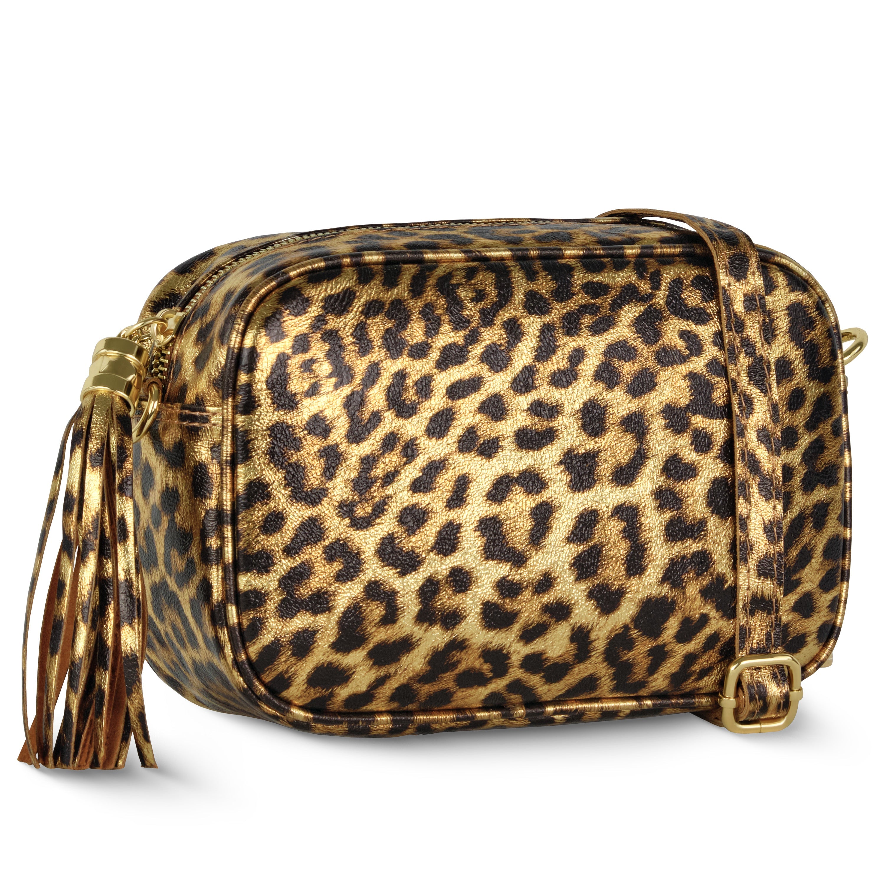 Italian Genuine Leopard-Print Metallic Suede Crossbody Bag 231302
