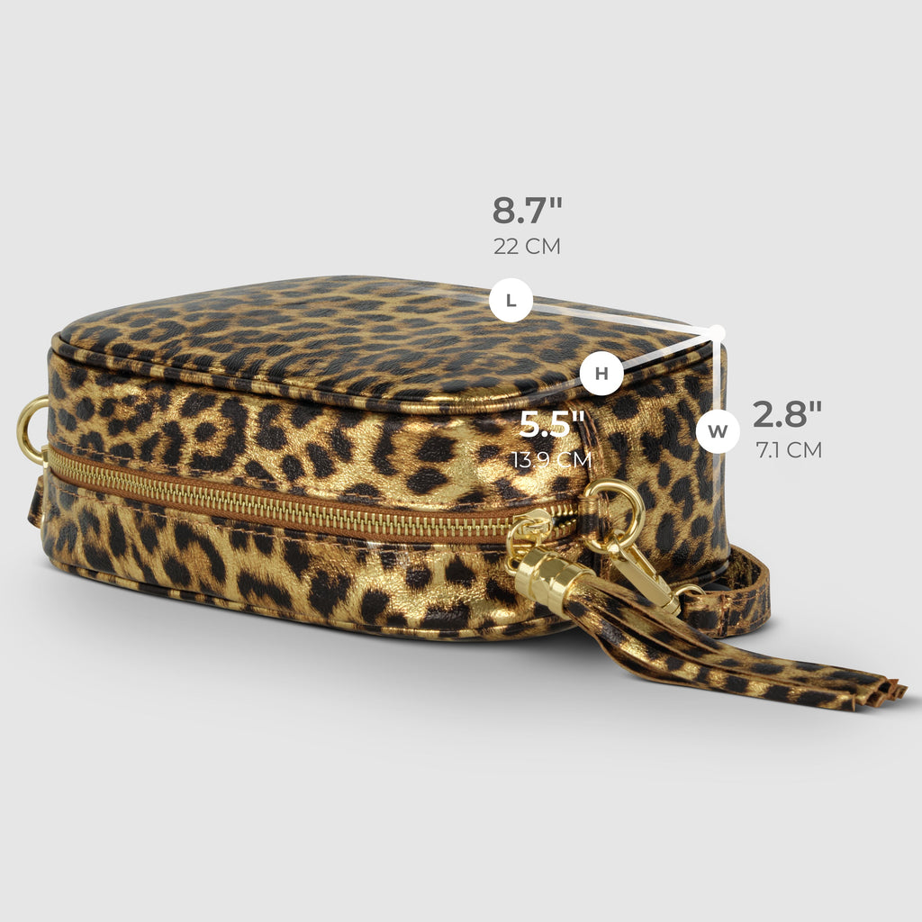 Italian Genuine Leopard-Print Metallic Suede Crossbody Bag 231302