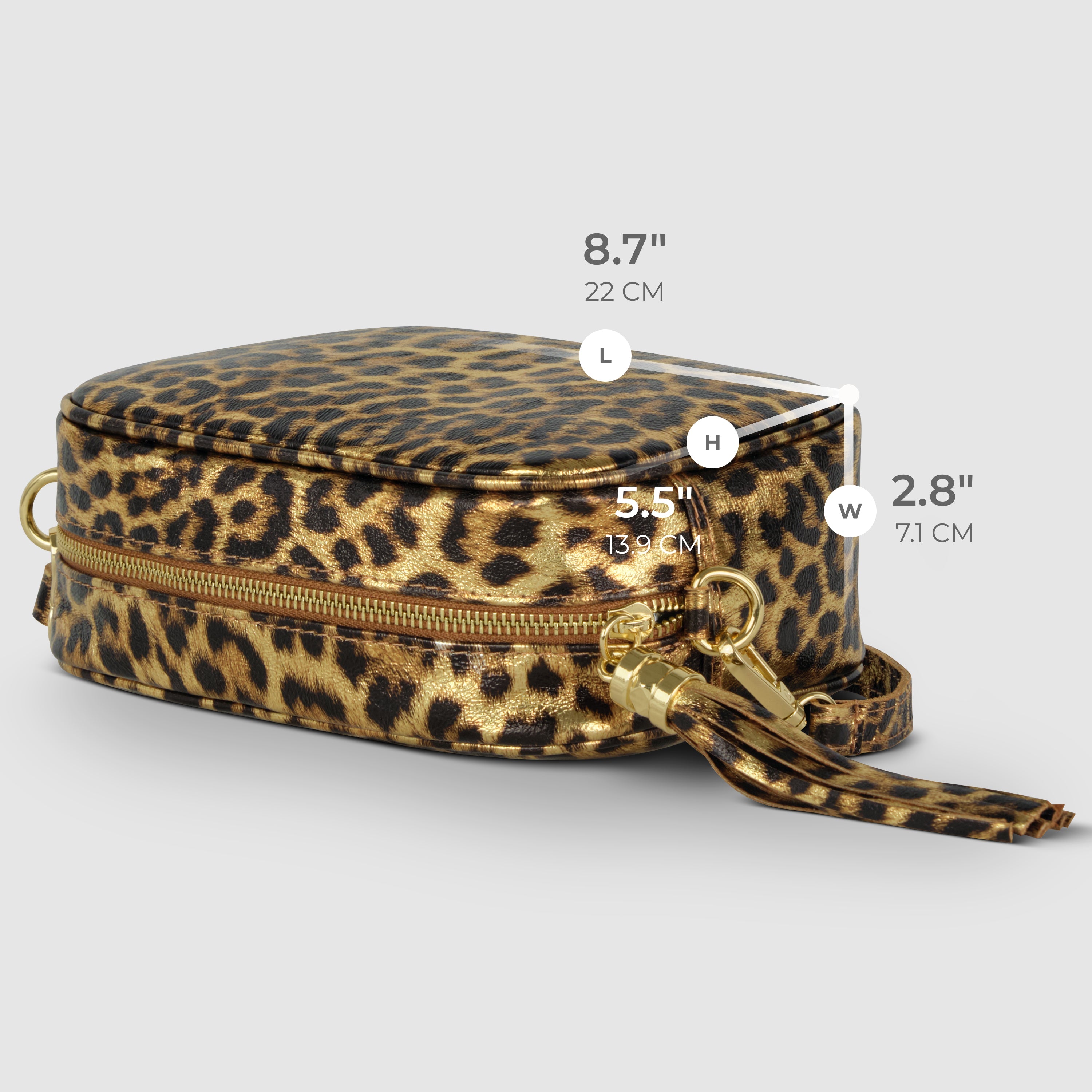 Italian Genuine Leopard-Print Metallic Suede Crossbody Bag 231302