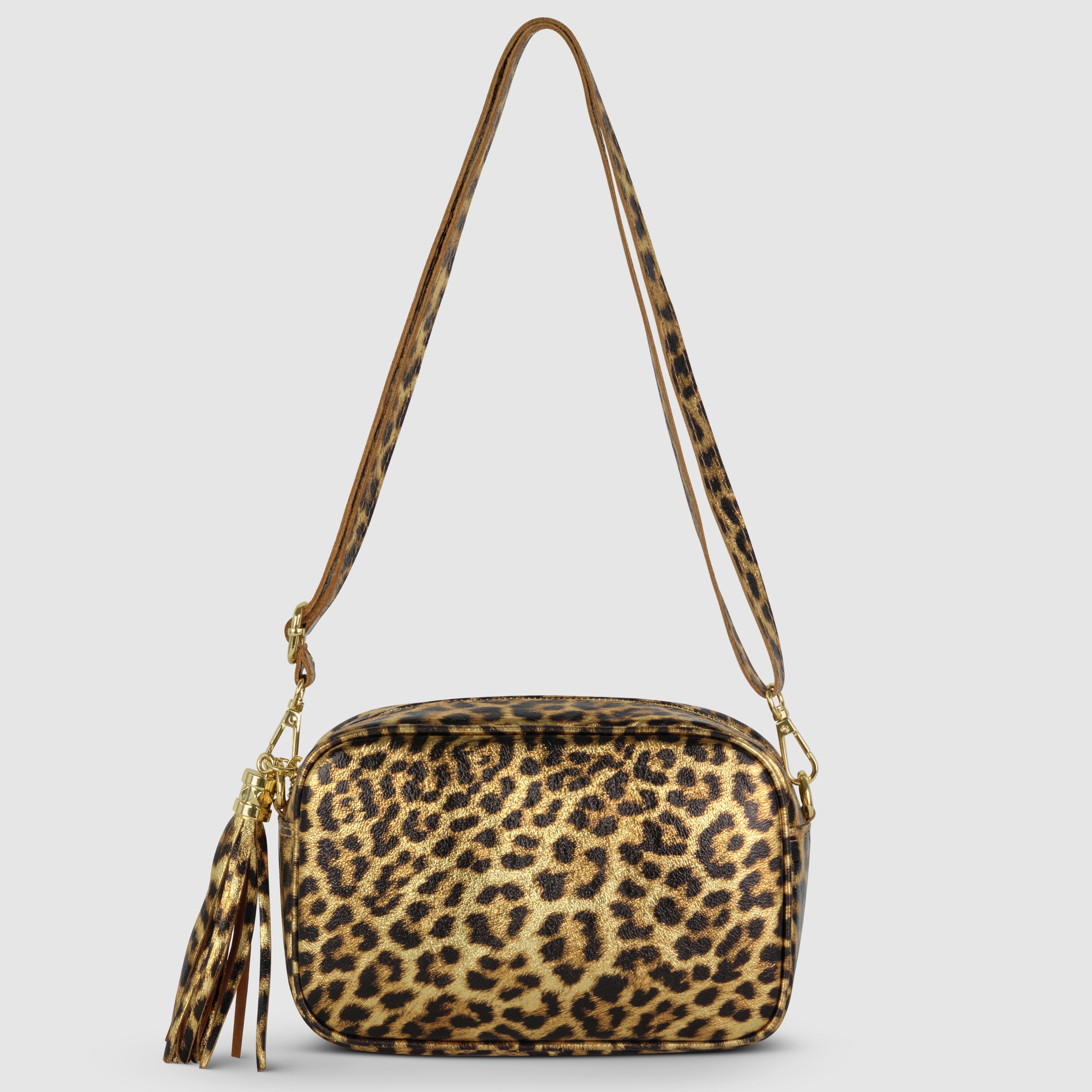 Italian Genuine Leopard-Print Metallic Suede Crossbody Bag 231302