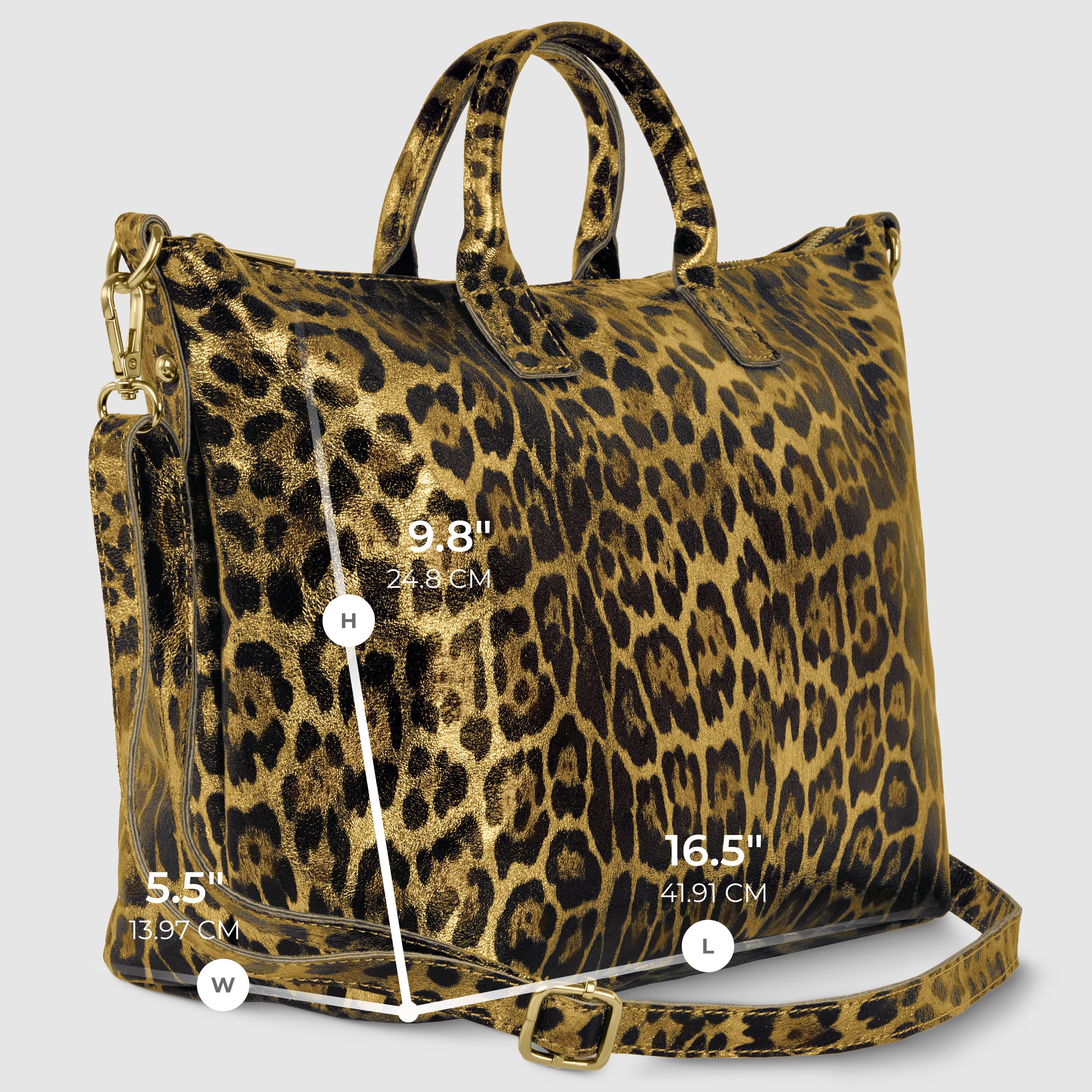 Italian Genuine Leopard-Print Metallic Suede Top-Handle Bag 112334