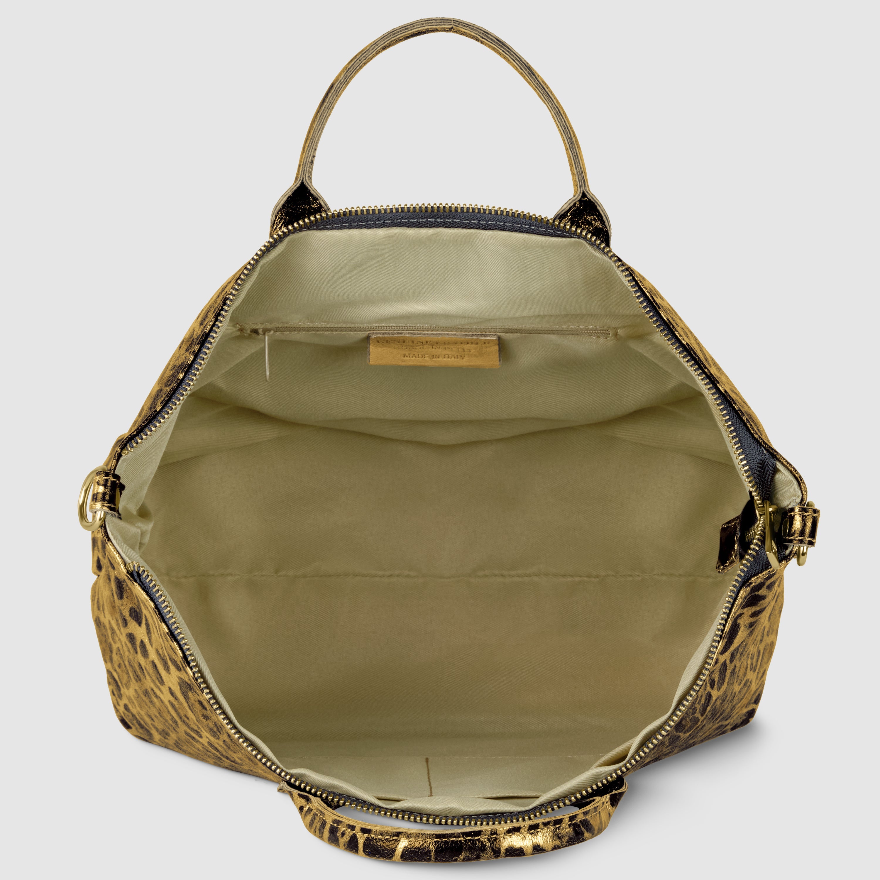 Italian Genuine Leopard-Print Metallic Suede Top-Handle Bag 112334