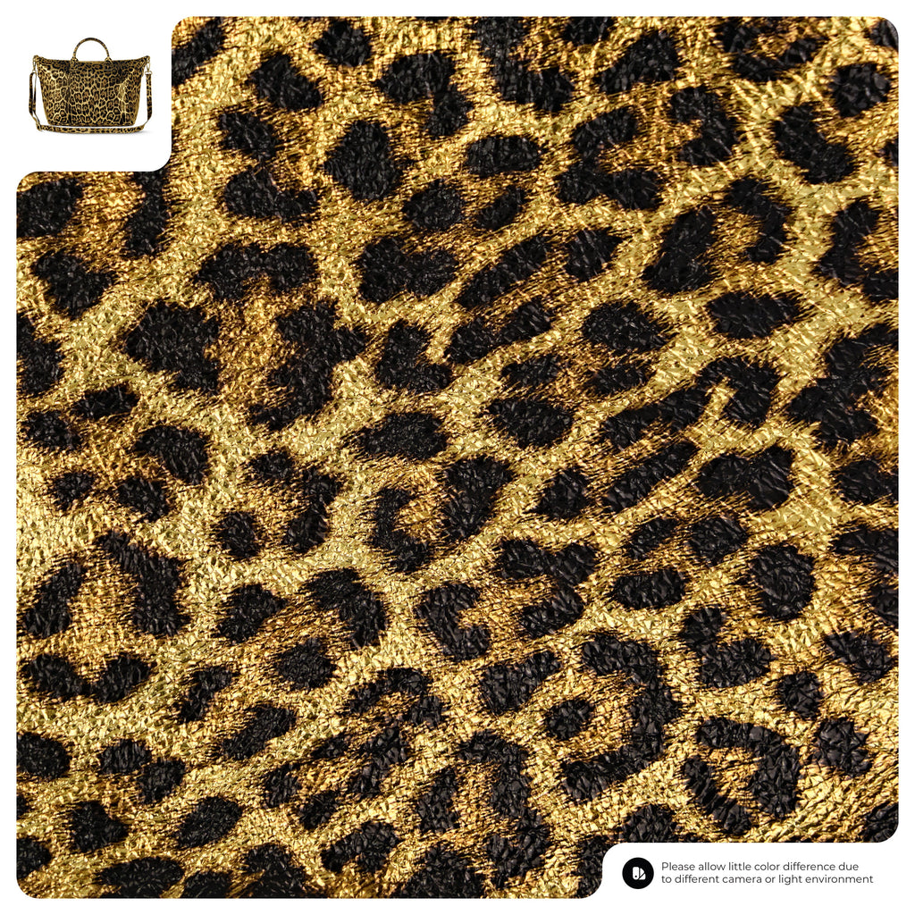 Italian Genuine Leopard-Print Metallic Suede Top-Handle Bag 112334