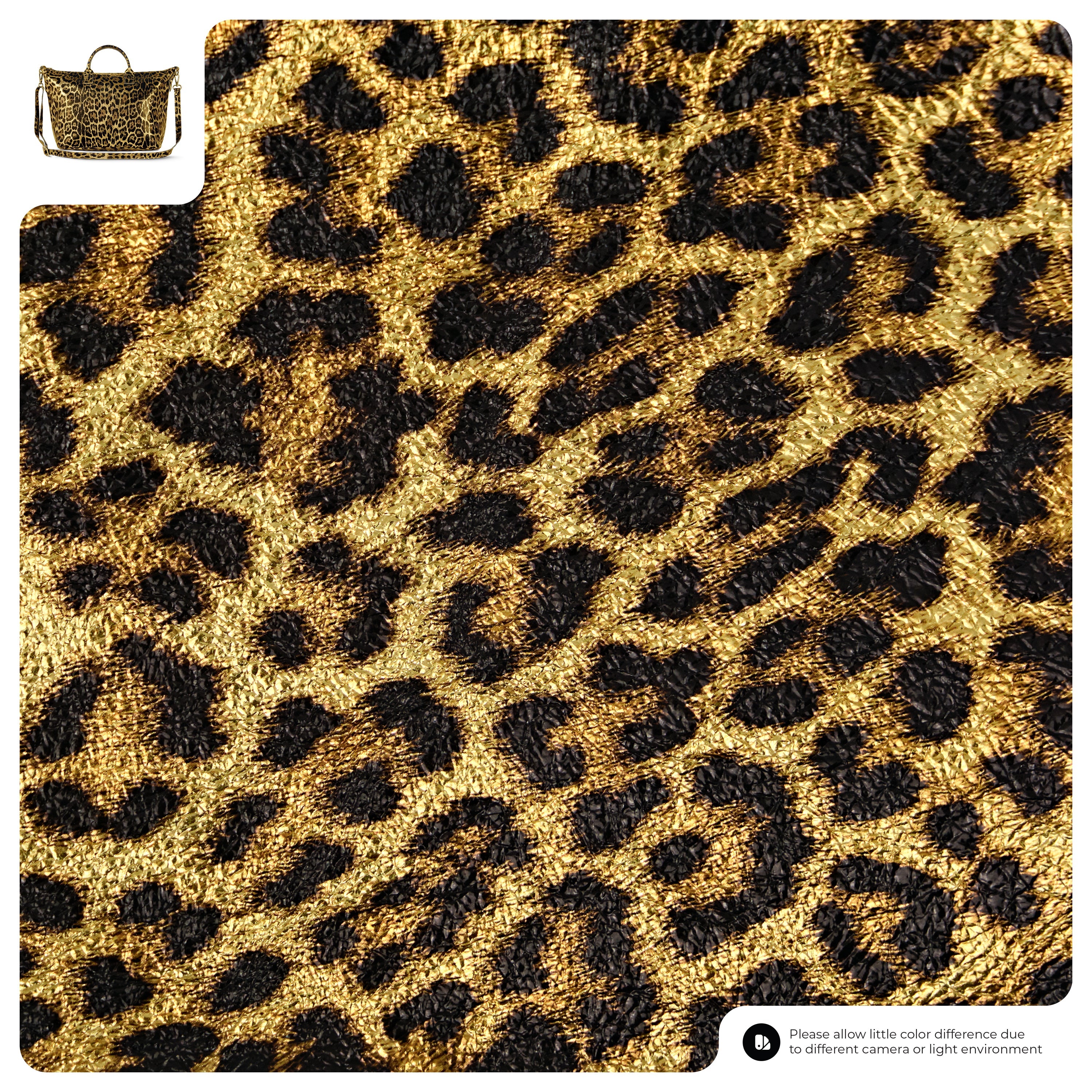 Italian Genuine Leopard-Print Metallic Suede Top-Handle Bag 112334