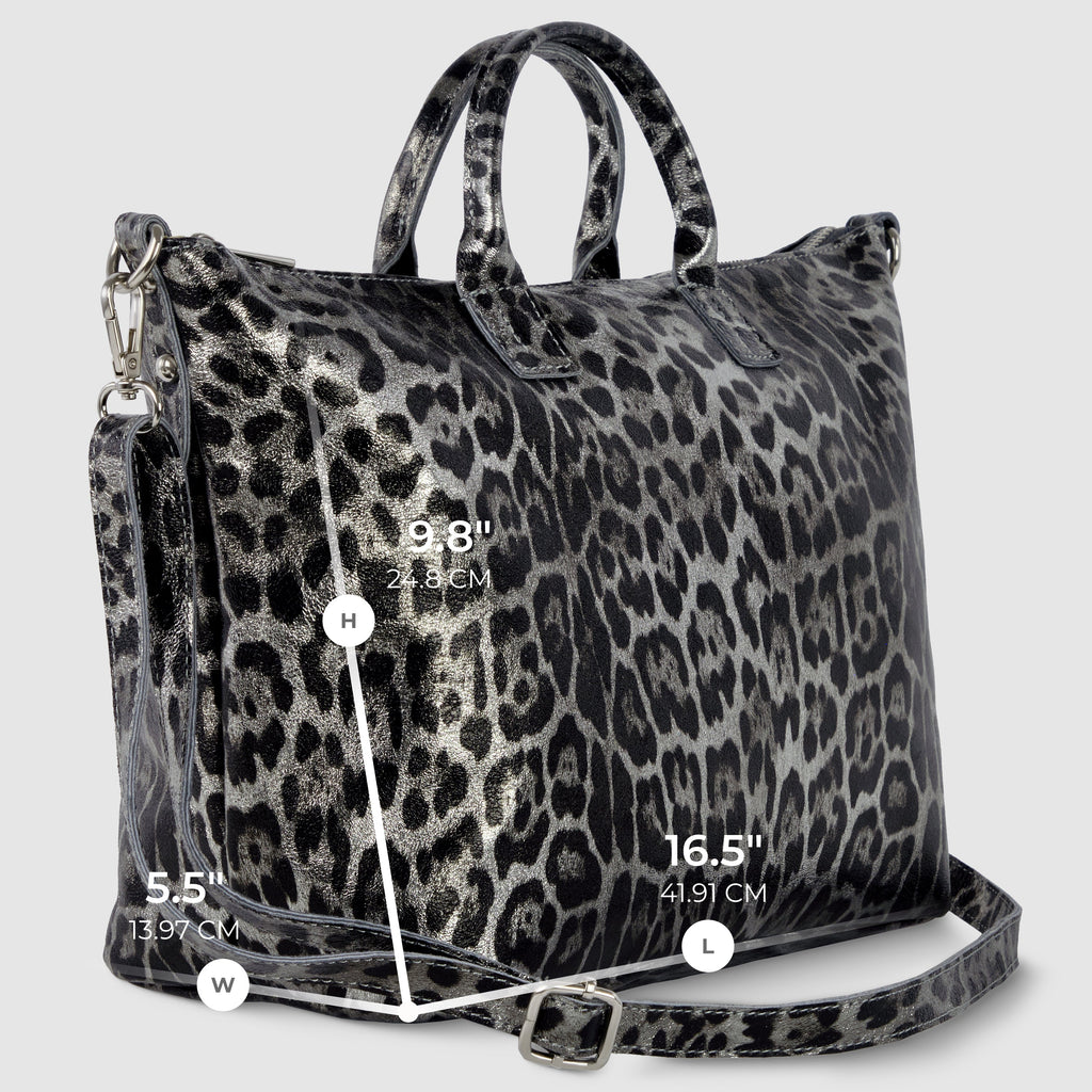 Italian Genuine Leopard-Print Metallic Suede Top-Handle Bag 112334