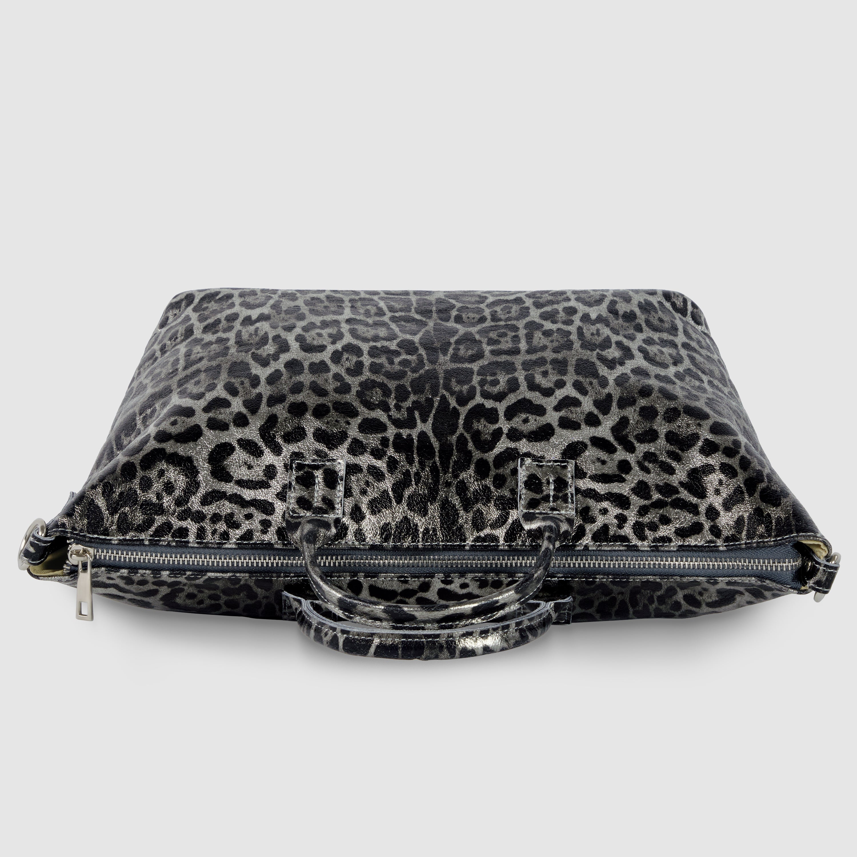 Italian Genuine Leopard-Print Metallic Suede Top-Handle Bag 112334