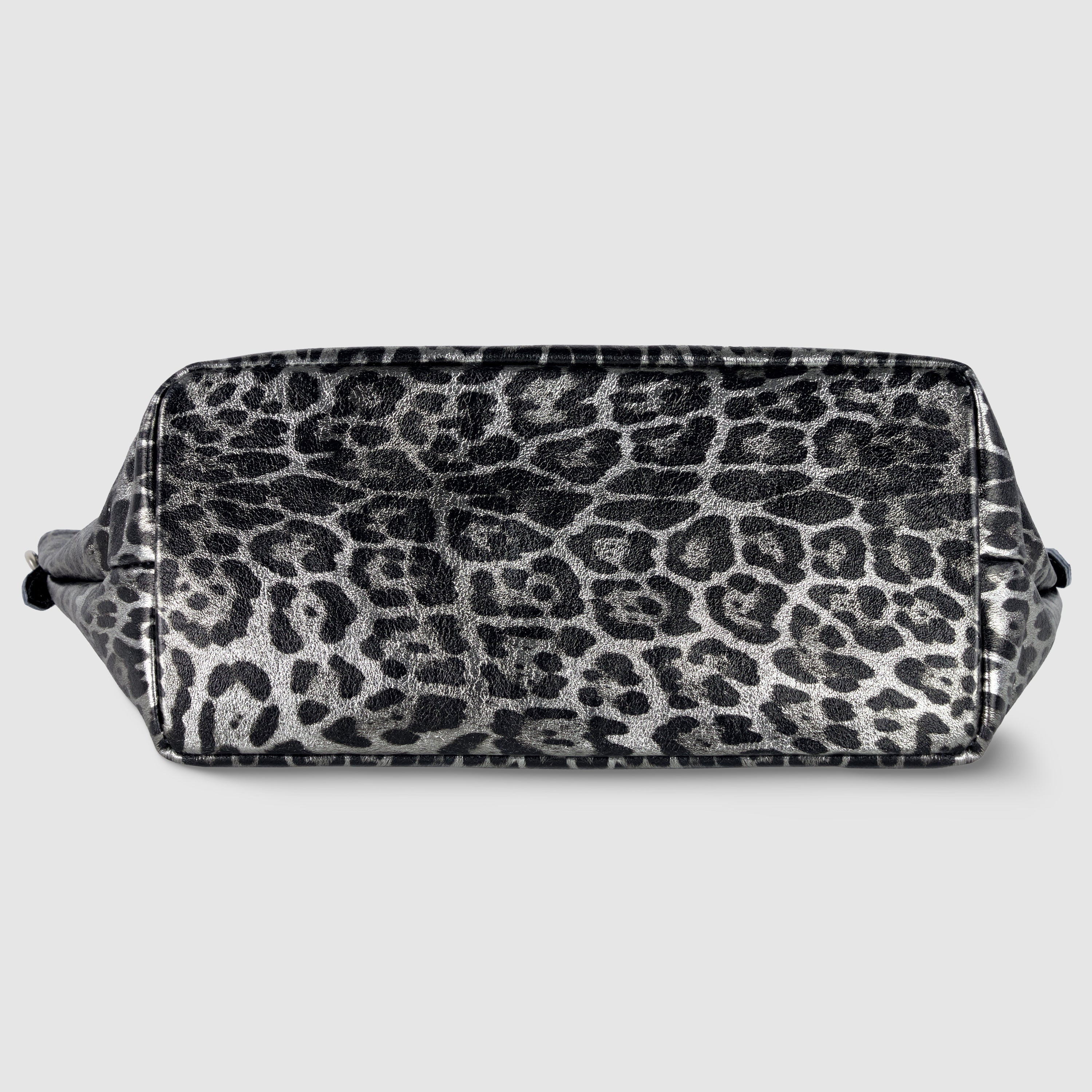 Italian Genuine Leopard-Print Metallic Suede Top-Handle Bag 112334