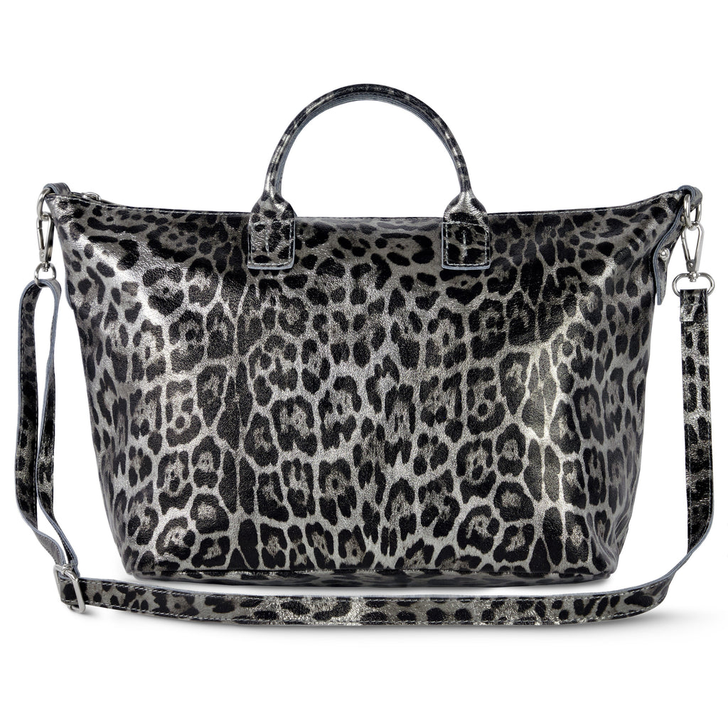Italian Genuine Leopard-Print Metallic Suede Top-Handle Bag 112334