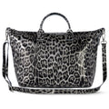 Italian Genuine Leopard-Print Metallic Suede Top-Handle Bag 112334