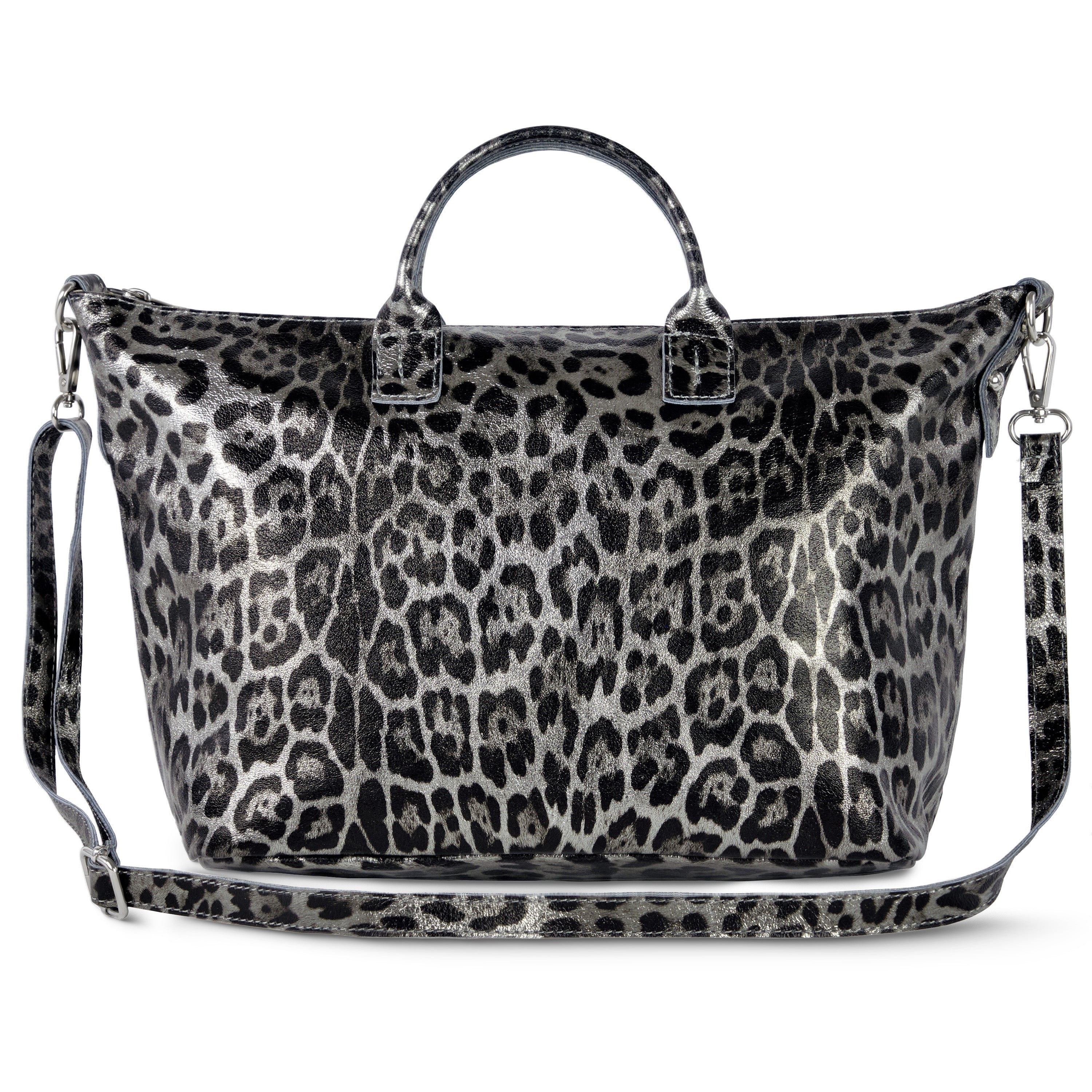 Italian Genuine Leopard-Print Metallic Suede Top-Handle Bag 112334