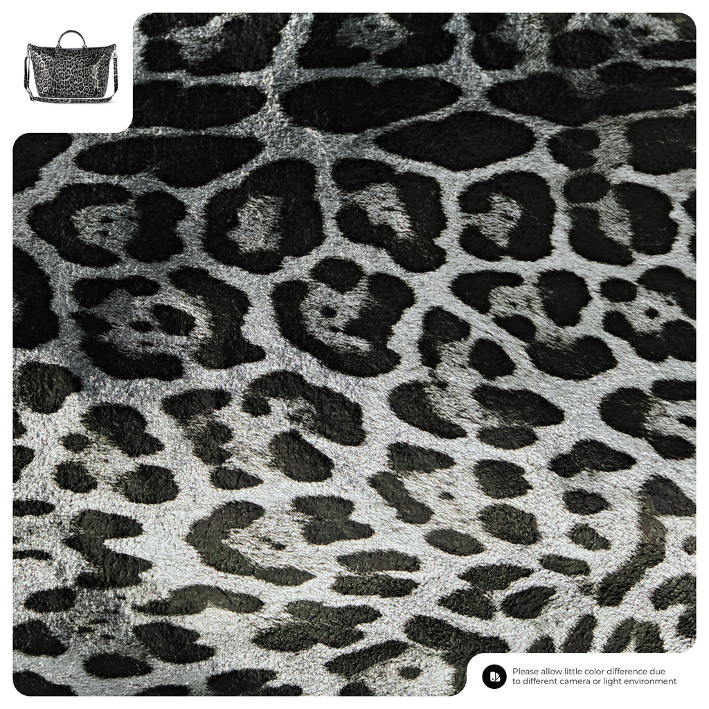 Italian Genuine Leopard-Print Metallic Suede Top-Handle Bag 112334
