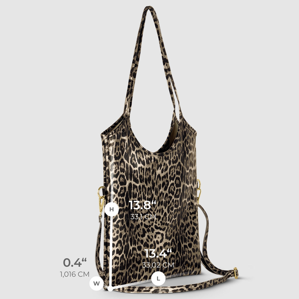 Italian Genuine Leopard-Print Metallic Suede Tote Bag 191722