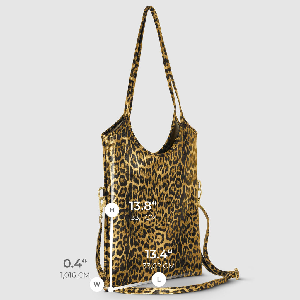 Italian Genuine Leopard-Print Metallic Suede Tote Bag 191722