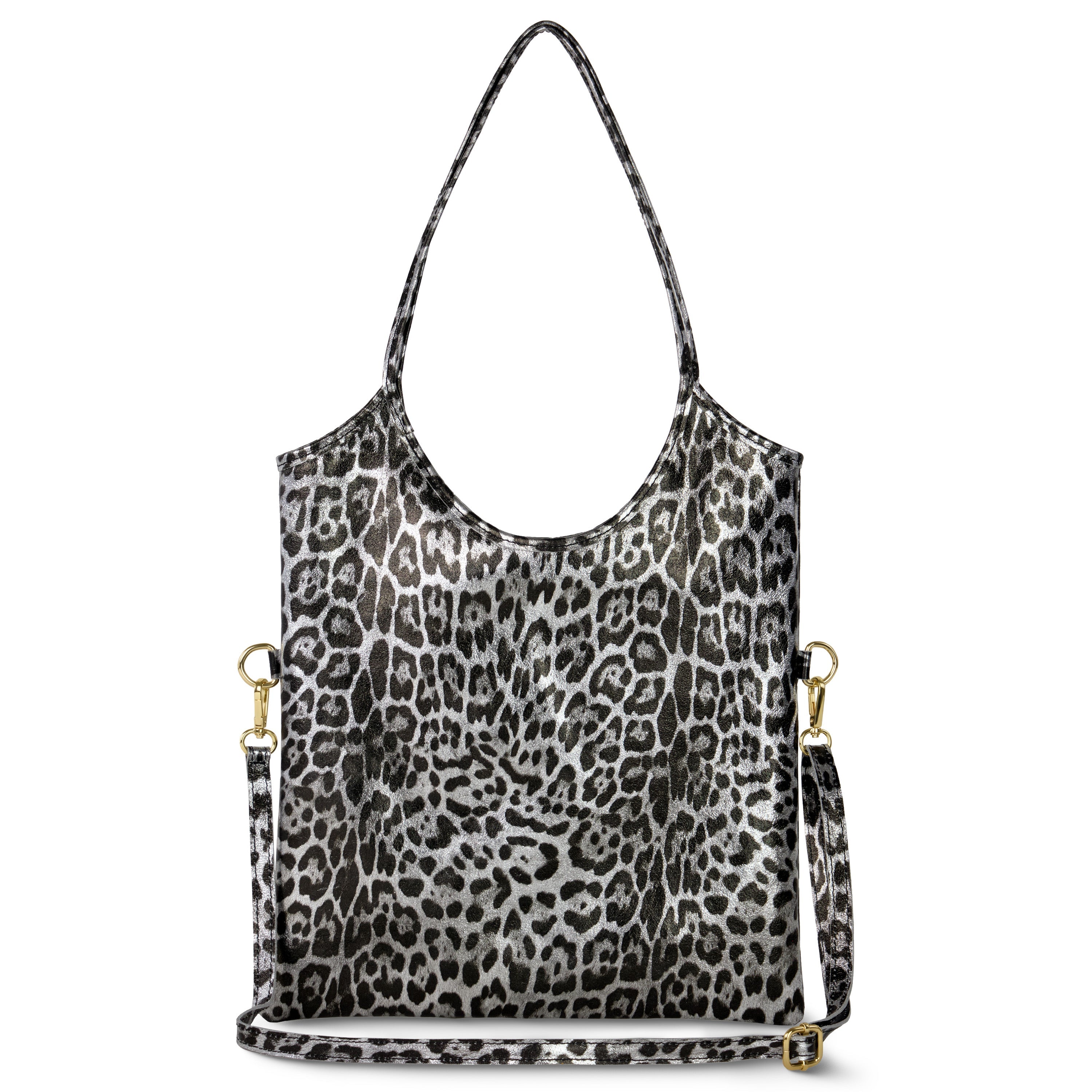 Italian Genuine Leopard-Print Metallic Suede Tote Bag 191722