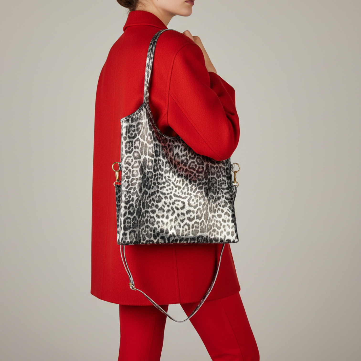 Italian Genuine Leopard-Print Metallic Suede Tote Bag 191722
