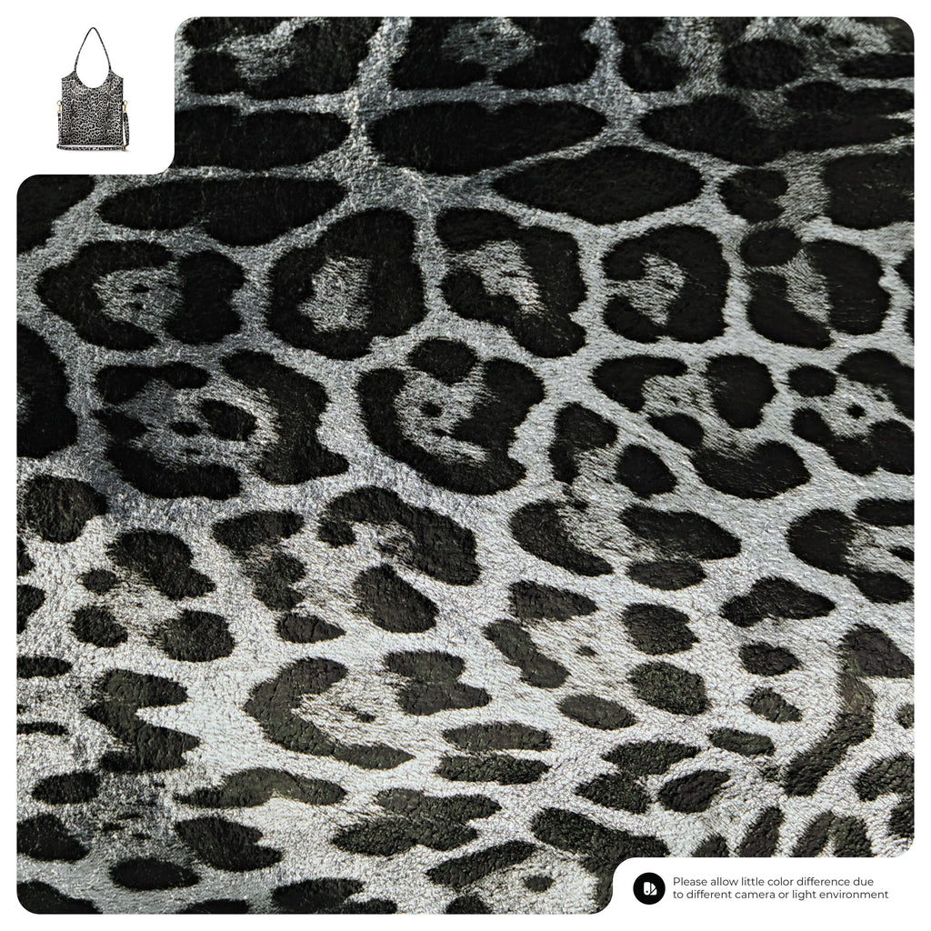 Italian Genuine Leopard-Print Metallic Suede Tote Bag 191722